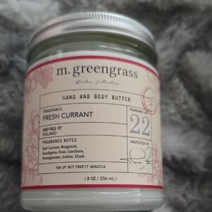 M. Greengrass Fresh Currant Hand and Body Butter New! 8oz.